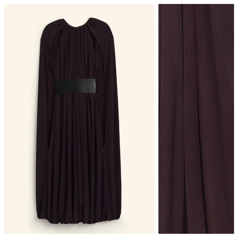 Zara Dark Plum Midi Dress with Cape - Picture 5 of 8